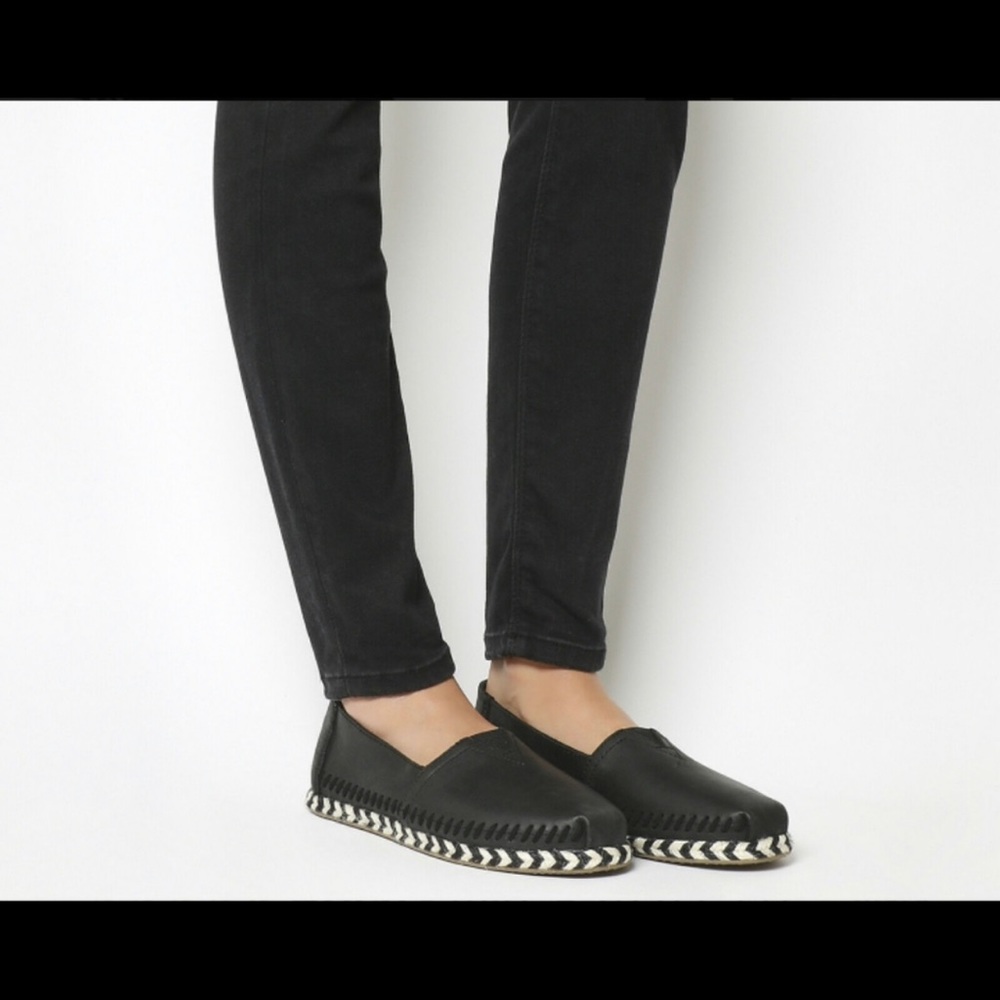 Toms Alpargata Black Leather Rope Sole Espadrilles